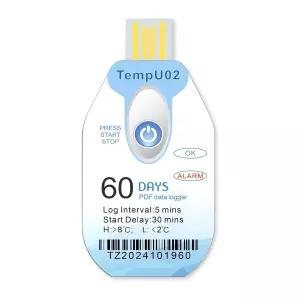 Tzone 온도 데이터 로거 USB PDF 일회용 팩 기록기 60일 운송 중 IP67 방수 콜드 체인 Tem02 Datgger