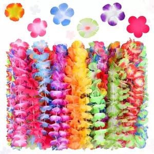 루 파티를 위한 60PCS 레이스 하와이안 벌크 장식 실크 플라워 목걸이 컬러풀 트로피컬 훌라 댄스 여름