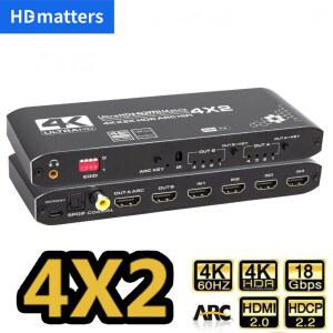 HDMI리피터 4K 60HZ HDMI 4X2 ARC 스위처 오디오 HDCP OUT 스테레오 EDID 5MM 출력 분배기 IN 매트릭스