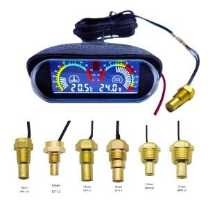 LCD 자동차 수온 게이지 센서 계량기 전압계 전압 디지털 수평 2 in 1 10mm 12V 24V 액세서리