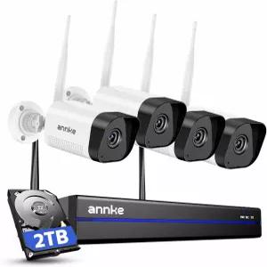 ANKE 6CH 4K 무선 카메라 시스템 확장 가능한 NVR 8MP 실외 4대 2TB HDD 듀얼 밴드 WiFi 양방향 통화 사람