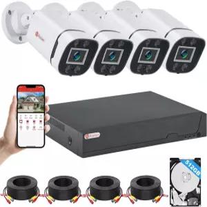 AIWIXEN 8CH H265+ 3K 라이트 유선 카메라 시스템(인간 차량 감지 기능 ) 실내 실외용 4배 IP68 5MP 52GB