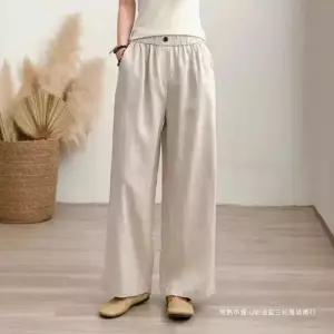 와칸다 여성 여성용 팬츠 빈티지 봄 캐주얼 원버튼 린넨 일자 슬랙스 포켓 KKE1