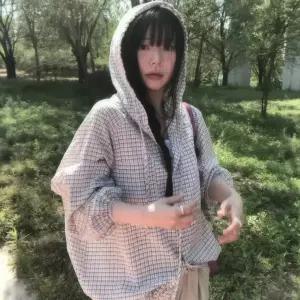 여자점퍼 집업 야구 항공 봄 체크 후드 긴팔 스트링 셔츠 코트 원템1