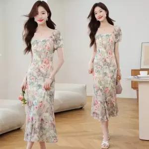 원피스 치마 롱 여름 빈티지 퍼프 쉬폰 머메이드 로맨틱 힙업 프렌치 여자원피스 원템2