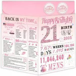 위한 OLOSONG 21번째 생일 카드 그녀 장식 21살 선물 디어 딸 친구 자매 조카 소녀를 인사 2005년 핑크색
