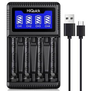 [미국배송] HIQUICK 4 BAY AA 배터리 충전기 USB 입력 고속 충전 및 독립 슬롯 1.2V NIMH NICD 충전식 AA/AAA USB 케이블 포함