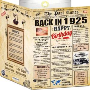 남성과 위한 101번째 생일 카드 1925년 신문 A4 Bday 봉투 그녀의 남편을 대형 축하 장식 아내 조부모를