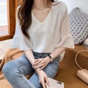 [하프클럽/]레이디스 S/S 와이드핏 브이칼라 숏티 플리츠드레스셔츠 와이셔