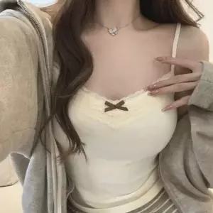 [하프클럽/]리본디테일 시스루 세로패턴 민소매 브라렛 안감 데일리룩캡나