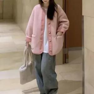 [하프클럽/]시즌 뽀글이 포인트컬러 박시 보아 보아 재킷 페미닌룩 데일리