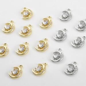 구리 도금 14k 리얼 골드 컬러 지르코늄 문 스타 펜던트 DIY 수제 팔찌 목걸이 귀 보석 액세서리