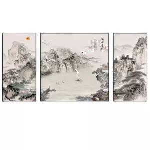 그림 대형 동양화 풍수 삼단 배경 캔버스 풍경화
