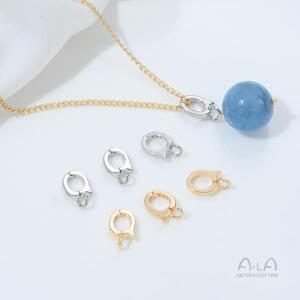구리 도금 14K 컬러 라운드 다용도 버클 오픈 펜던트 DIY 진주 팔찌 연결 버튼 헤드 액세서리