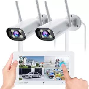 캠캠프 2K 무선 카메라 시스템 야외 2대 WiFi 필요 없음 컬러 비전 양방향 오디오 32GB SD 카드가 장착된