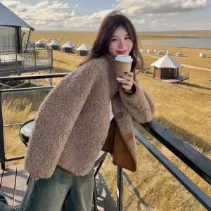 무천도사 여성용 여성 페이크 퍼 코트 일체형 재킷 가죽 KKE1