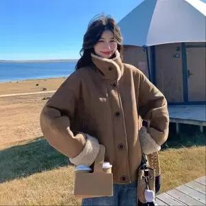 무천도사 여성용 여성 페이크 퍼 코트 일체형 재킷 가죽 KKE1