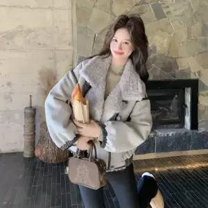 무천도사 여성 여성용 페이크 재킷 일체형 퍼 가죽 코트 KKE1