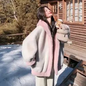 무천도사 여성용 여성 페이크 퍼 코트 일체형 재킷 가죽 KKE1