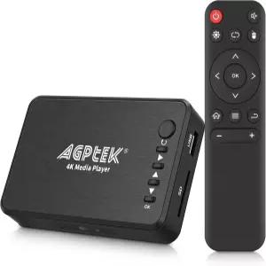 AGPTEK 업데이트 4K30Hz HD TV 미디어 플레이어 HD//VGA 출력 4TB HDD/256G USB 드라이브/SD 카드/H265