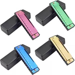 4PCS 키 오브 C 0홀 0톤 티타늄 컬러 하모니카 초보자를 위한 케이스 ( 골드 퍼플 그린 블루 )