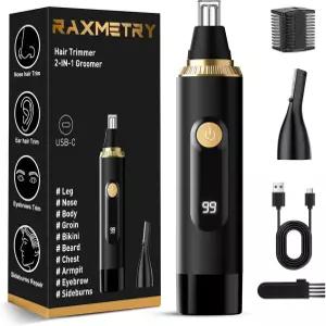 락스메트리 남녀용 코털 트리머 2025 프로페셔널 무통 IPX7 방수 눈썹 및 얼굴 털 LED 디스플레이 듀얼