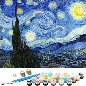 어른 들을 위한 숫자 키트별 페인팅 DIY 반 고흐의 빛나는 밤 아름다운 하늘 40 x 50 cm 스탬프 캔버스