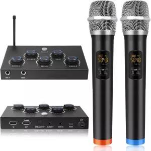 무선 노래방 시스템 6채널 UHF 휴대용 마이크 믹서 스마트 TV용 광학 AUX 스피커 PC KTV