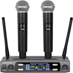 디푸셩 무선 마이크 시스템 VHF 고정 듀얼 주파수 세트 노래 노래방 교회 DJ를 위한 2 휴대용 다이내믹