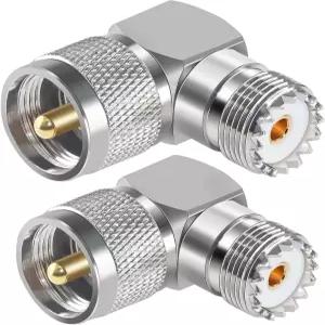 2PCS UHF PL259 직각 90도 동축 어댑터 SO239 수컷 암컷 오른쪽 팔꿈치 커넥터 L자형 등 CB 라디오 안테나