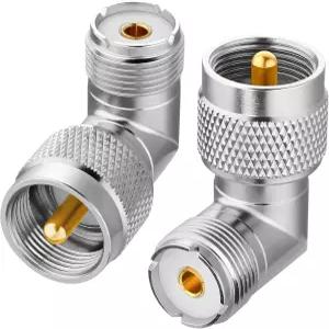 RFAdapter PL259 직각 UHF 남성 대 여성 동축 커넥터 어댑터 2팩 케이블 CB 햄 라디오 안테나용 90도 L자형