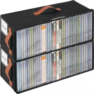 Frlanse 2팩 CD 보관함 전면 지퍼가 달린 투명 창과 손잡이가 있는 스태커블 케이스 홀더 15.7 x 6.1 5.3