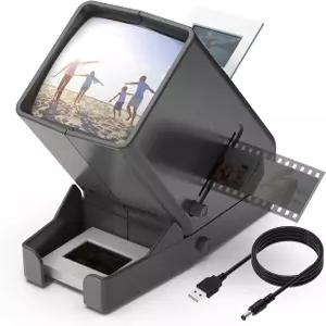 TNOW 35mm 슬라이드 및 필름 뷰어 3배율 LED 조명 USB 전원/배터리 작동 포지티브 네거티브 4AA