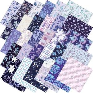 Whaline 60Pcs 보라색 꽃무늬 천 사각형 꽃 잎 면직물 다발 DIY 재봉 공예 장식용 작은 식물성 직물 10 x