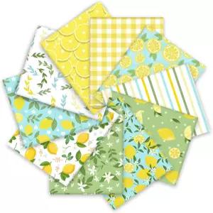 Whaline 10Pcs 여름 면직물 번들 18 x 22 인치 수채화 레몬 지방 쿼터 옐로우 그린 퀼팅 패치워크 사각