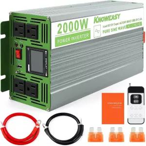 Knoweasy 2000W 순수 사인파 인버터 12V DC-120V AC 컨버터 4000W 피크 LCD 화면 및 원격 제어 기능을 갖춘