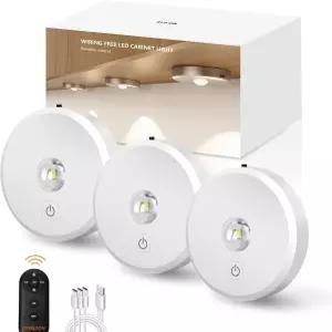 리모컨이 있는 무선 퍽 라이트 카운터 조명으로 2200mAh 충전식 캐비닛 아래에서 어두운 색 온도 3가지