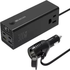 HITRENDDS 300W 자동차 파워 인버터 듀얼 DC 12V 110V AC PD 36W USB-C 및 24W 스위치 전류 LCD 화면 포함