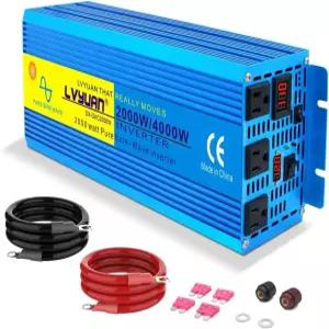 LVYUAN 2000와트 퓨어 사인파 인버터 12V 110V 120V DC AC 3개의 소켓 LED 디스플레이 차량용 파워 가정용