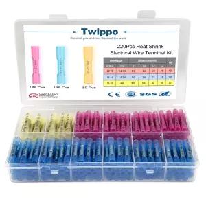 Twipo 220Pcs 버트 단자 커넥터 방수 열수축 와이어 자동차 전기 키트 크림프 게이지