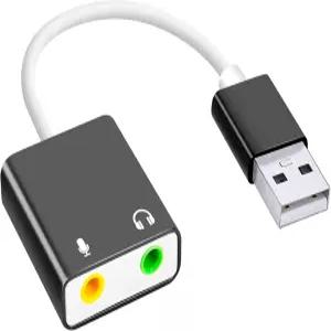 QAJOPFN USB 오디오 어댑터 PC 및 노트북용 외장 사운드 카드 폰 스피커 마이크 잭 플러그 앤 플레이용