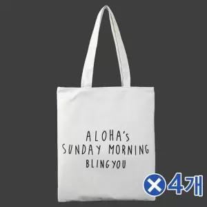 TBZ 코튼 알로하 에코백 화이트x4개 여성캐쥬얼가방 캠퍼스백 패브릭가방 여행용에코백