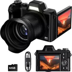 사진 촬영용 4K 디지털 카메라 유튜브 여행용 56MP 오토포커스 브이로그 3인치 180 플립 스크린 및 렌즈