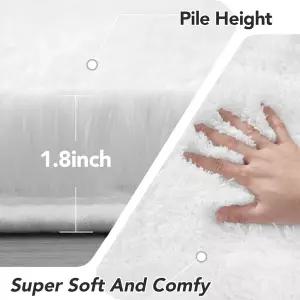 [정품] 침실용 라운드 러그 화이트: 91.4cm(3피트) 푹신한 원형 부분 - 여아 방을 위한 모피 퍼지 카펫 기
