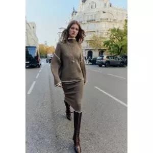 ZARA 배색 파이핑 니트 스웨터 - 토프 그레이
