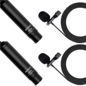 Movo LV4-O2 XLR 팬텀 파워 전방위 라발리에 마이크 세트 라펠 클립 및 윈드스크린 포함 - 비디오 녹화