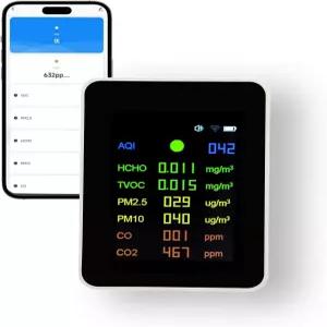 공 모니터 실내 측정기 WiFi 및 날짜 표시 기능이 있는 AQI CO2 TVOC HCHO PM25 감지 실시간 모니 배터리