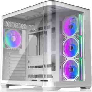 라이진텍 ATUS BT4 화이트 미드 타워 EATX 게이밍 PC 케이스 곡면 강화 유리 4x20mm 인피니티 미러 PWM 팬