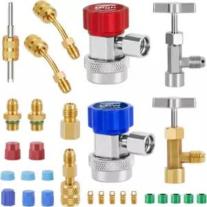 WAEDO 자동차 AC R134A 어댑터 키트 퀵 커플러 캔 탭 R410 탱크 및 시스템 배기 충전용 밸브 코어 리무버