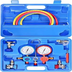 JIFETOR 3방향 AC 매니폴드 게이지 세트 자동차 가정용 HVAC 진단 냉매 충전 도구 R134A R404A R410A 5FT